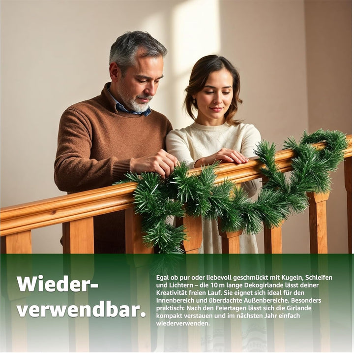 3X Weihnachtsgirlande 10 Meter - künstliche Dekogirlande Ø 10 cm - Tannen Girlande Weihnachten (3X g