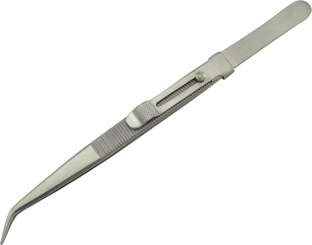Lötpinzette - Klemmpinzette - mit Schloss Technische Pinzette, abgewinkelte Spitze, Länge 16 cm,