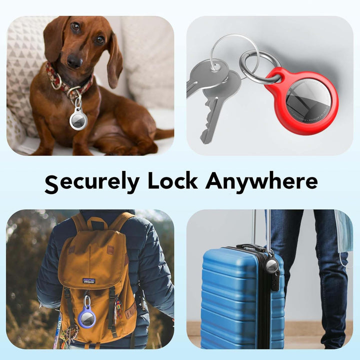 SPGUARD 4er Pack Air Tag Anhänger für Kratzschutz, wasserdichte Hülle für AirTag mit Edelstahl Keych