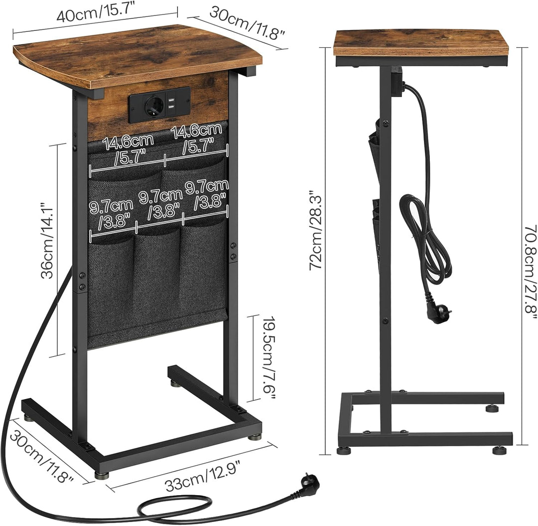 HOOBRO C-Form Beistelltisch mit Ladestation, Couchtisch mit gebogener Platte, Sofatisch mit Vliestas