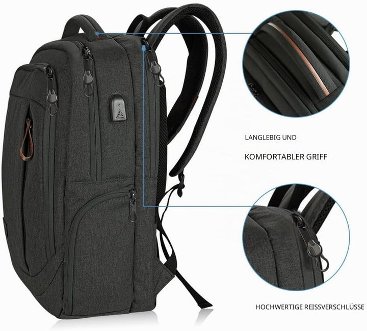 KROSER Laptop Rucksack 17,3 Zoll Reiserucksack Handgepäck Tagesrucksack Wasserabweisende Multifunkti