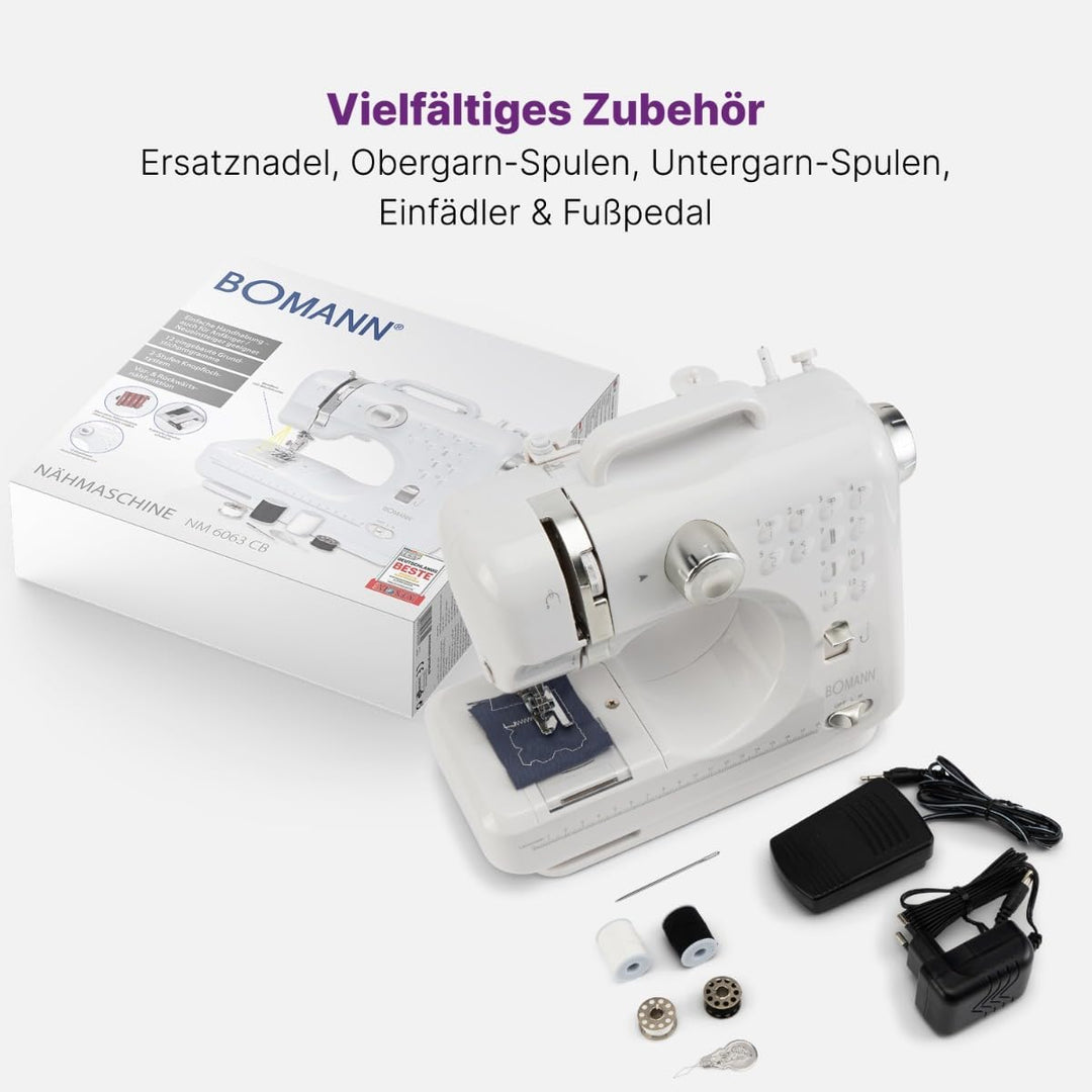 Bomann® Nähmaschine für Anfänger mit 12 Stichmustern | Sewing Machine mit Vor- u. Rückwärtsnähfunkti