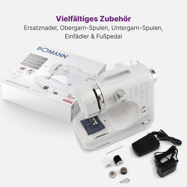 Bomann® Nähmaschine für Anfänger mit 12 Stichmustern | Sewing Machine mit Vor- u. Rückwärtsnähfunkti