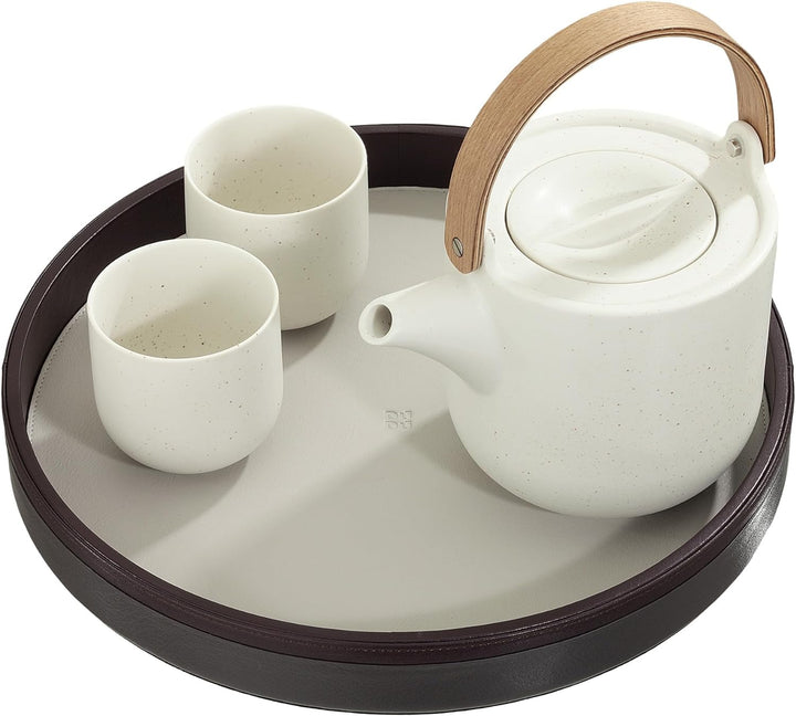 DuDu Rundes Serviertablett aus Leder, 32 cm. Mehrfarbiges Aufbewahrungstablett für zu Hause oder für