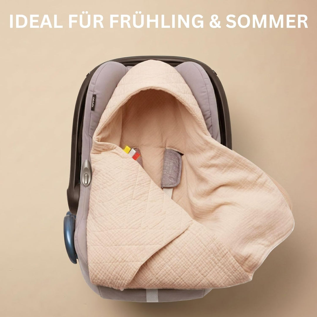Musselin Einschlagdecke Baby für Babyschale & Kinderwagen - Universal 3/5-Punkt-Gurt - 100% Baumwoll