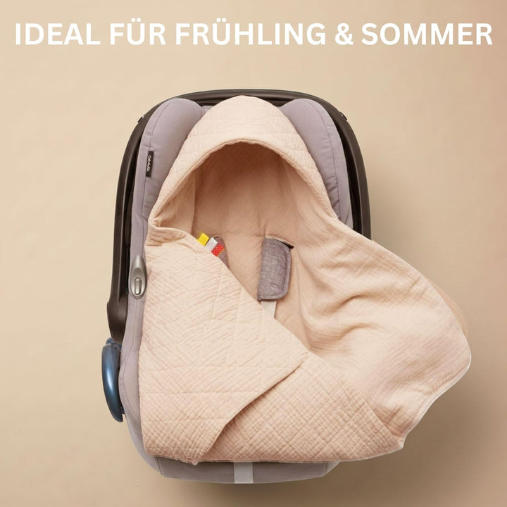 Musselin Einschlagdecke Baby für Babyschale & Kinderwagen - Universal 3/5-Punkt-Gurt - 100% Baumwoll