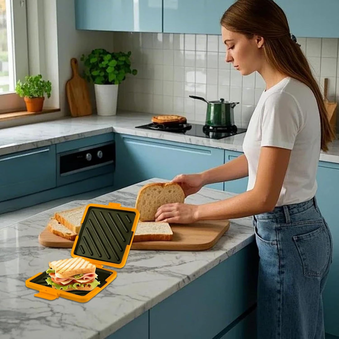 Mikrowellen-Sandwich-Maker, lebensmittelecht, antihaftbeschichtet, Sandwichpresse, integrierter Ansc