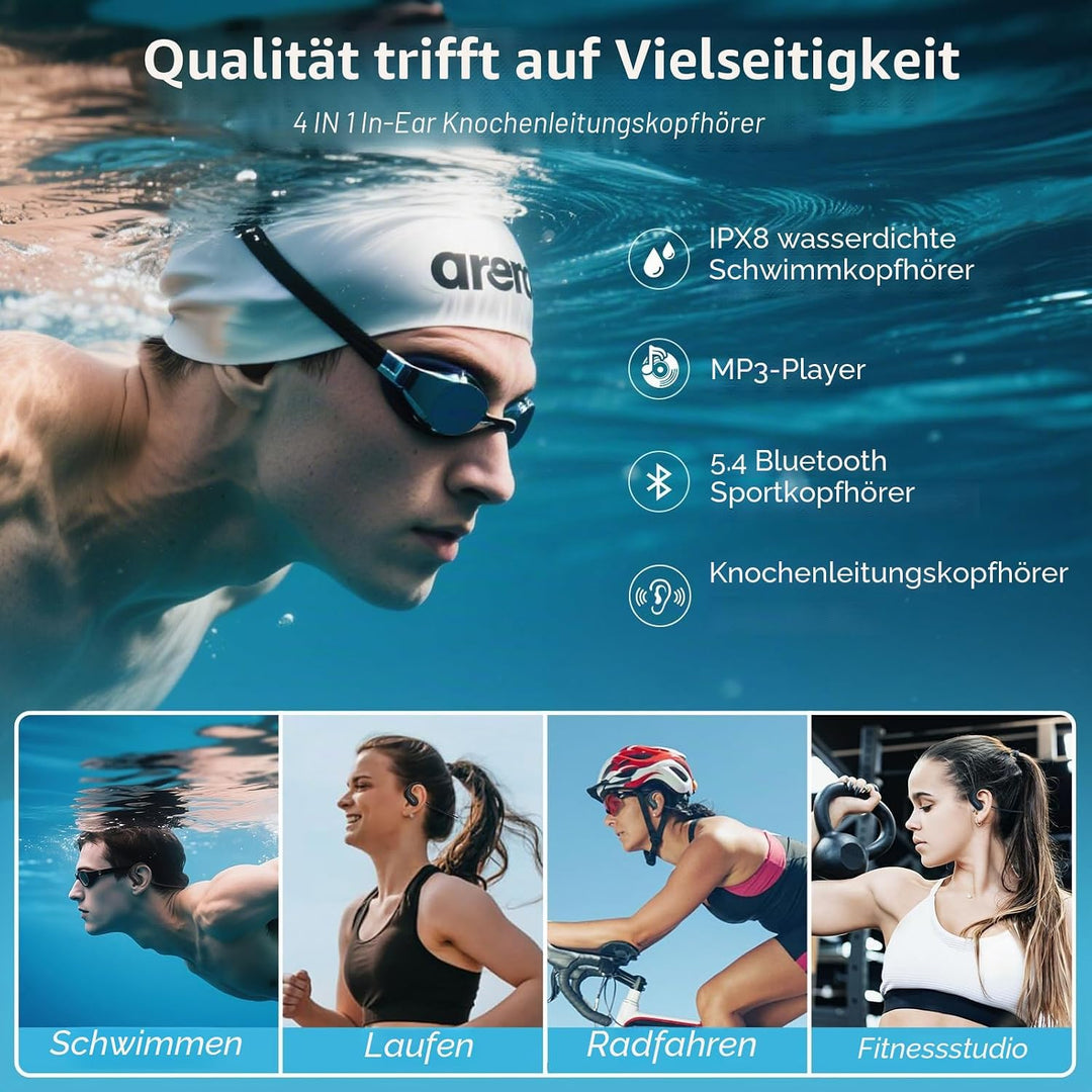 LOBKIN Kopfhörer Schwimmen, In Ear Knochenschall Kopfhörer Bluetooth 5.4,IPX8 Unterwasser wasserdich