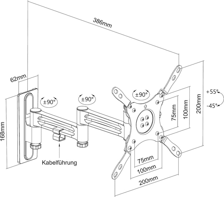 SCHWAIGER LWHD4315 513 TV-Wandhalterung 13-43 Zoll Fernseherhalterung Mounting TV-Aufhängung neigbar