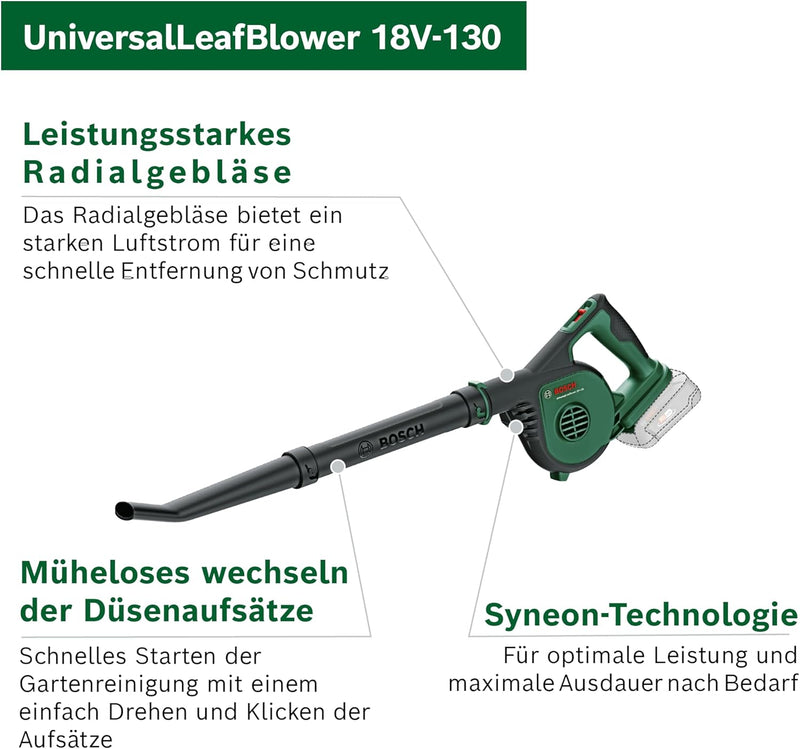 Bosch Akku-Laubbläser UniversalLeafBlower 18V-130 (Für schnelles und einfaches Säubern im Aussenbere