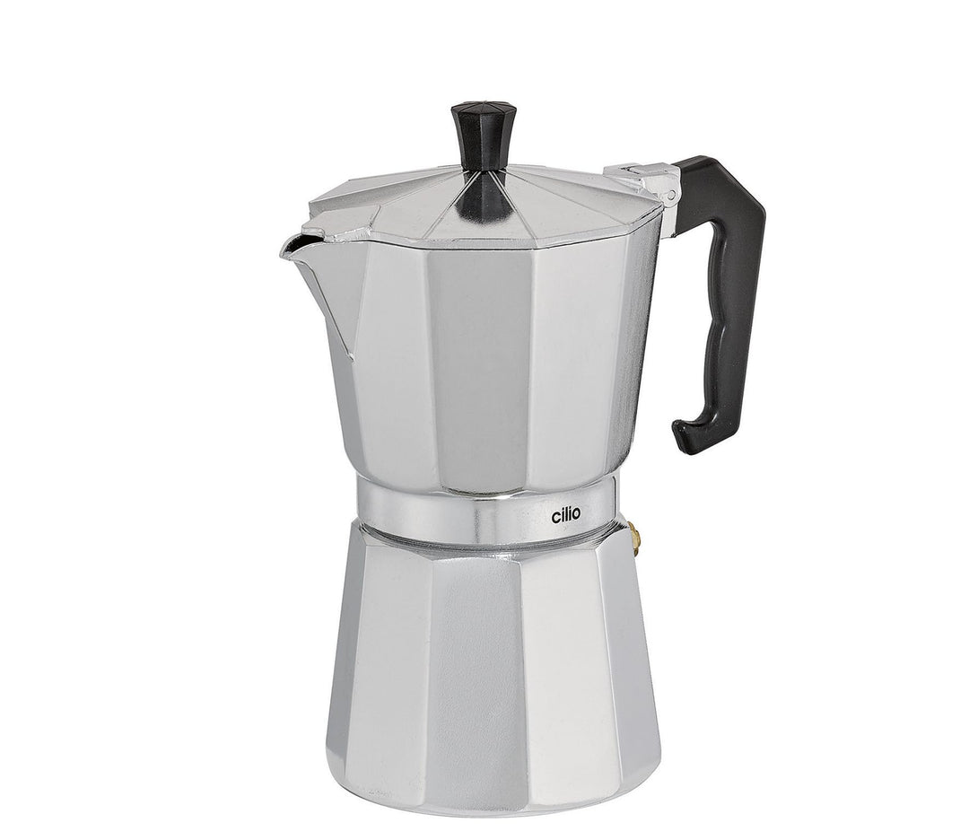 cilio Espressokocher Classico für 6 Tassen | Höhe: 20 cm | Ø: 9 cm | Aluminium-Gehäuse | Silber | Es