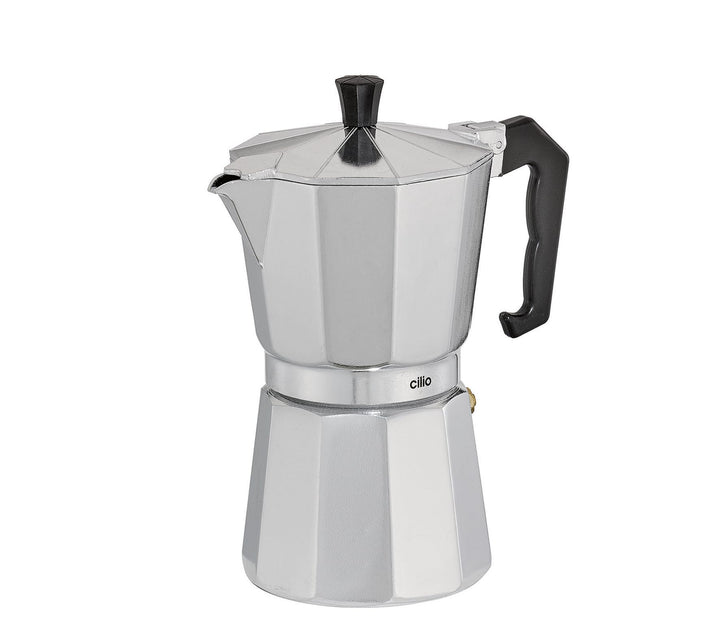 cilio Espressokocher Classico für 6 Tassen | Höhe: 20 cm | Ø: 9 cm | Aluminium-Gehäuse | Silber | Es