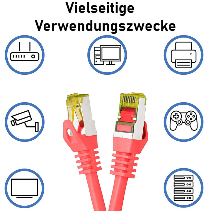 BIGtec LAN Kabel 10 Stück 2m Netzwerkkabel CAT7 Ethernet Internet Patchkabel CAT.7 rot Gigabit doppe