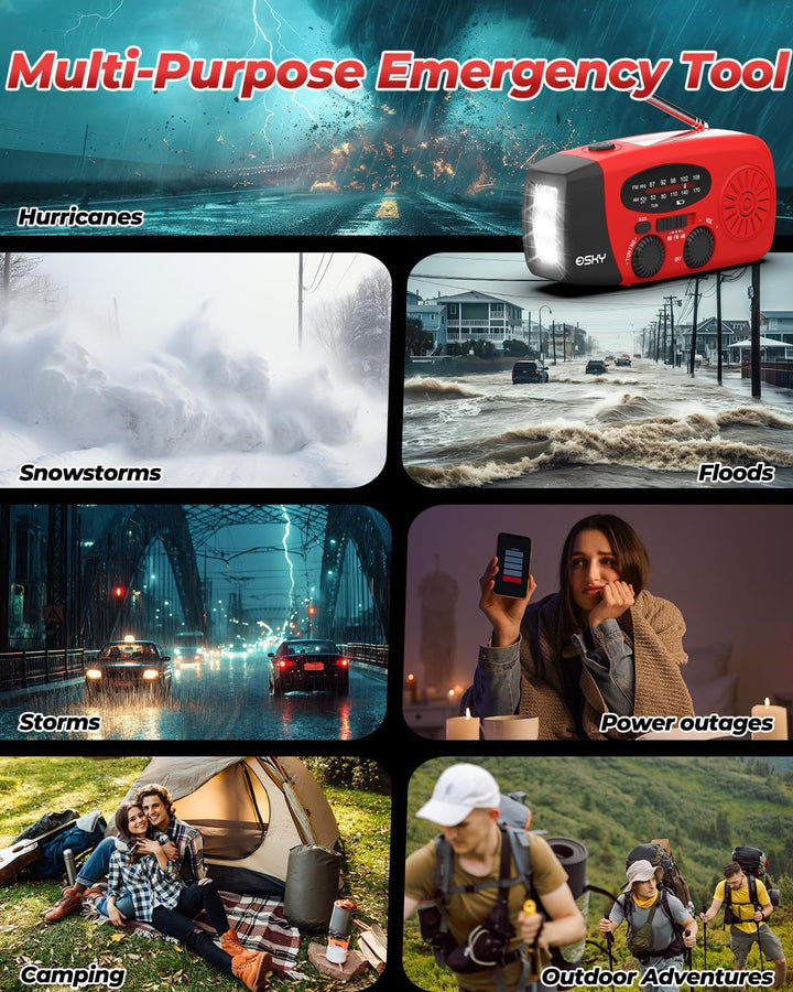Solar Radio, Esky Kurbelradio AM/FM Wasserdicht Tragbare Radios SOS Alarm Notfallradio mit Power Ban