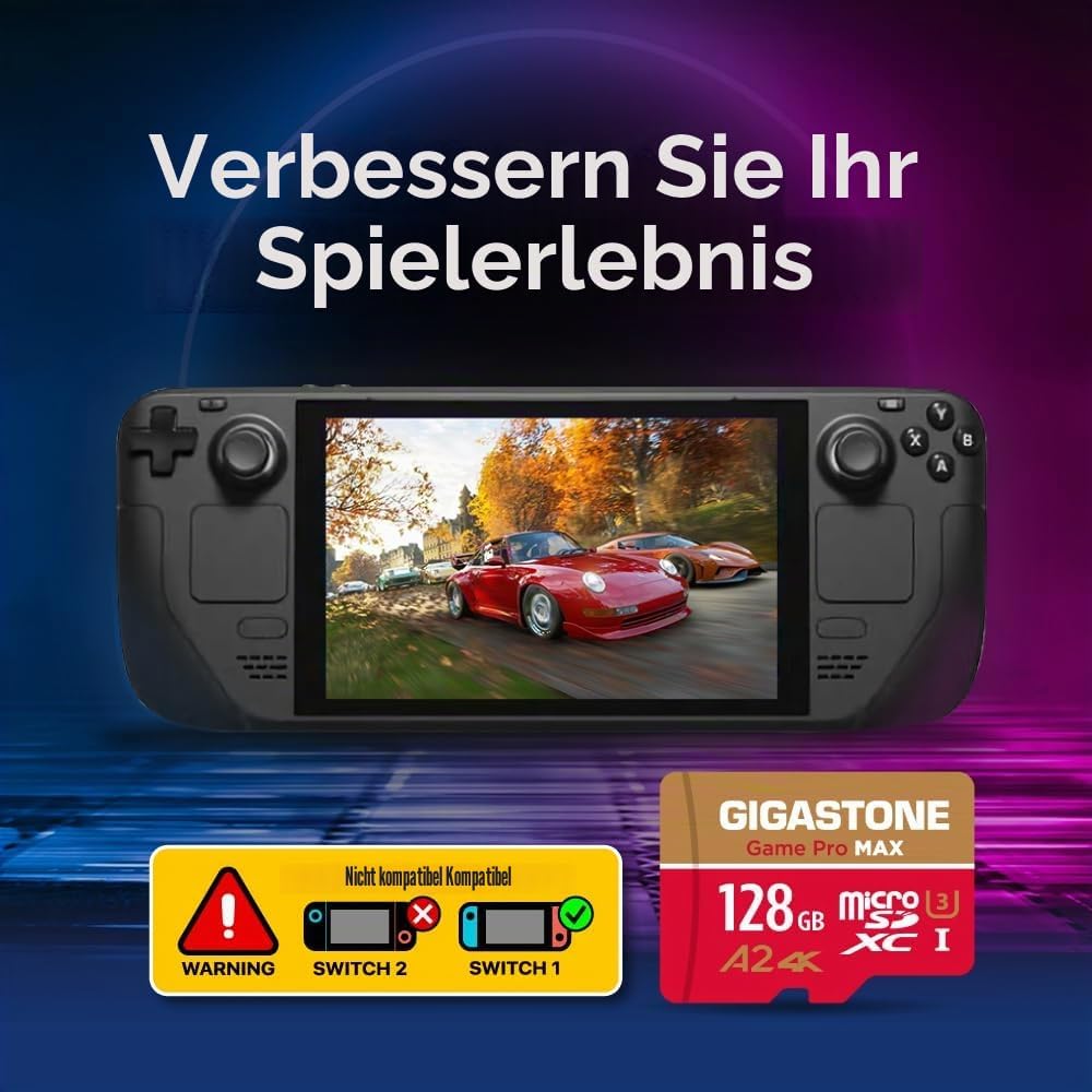 【Nur für Switch 1】GIGASTONE 128GB Micro SD Karte + Adapter, Game Pro MAX, bis zu 120/80 MB/s, MicroS