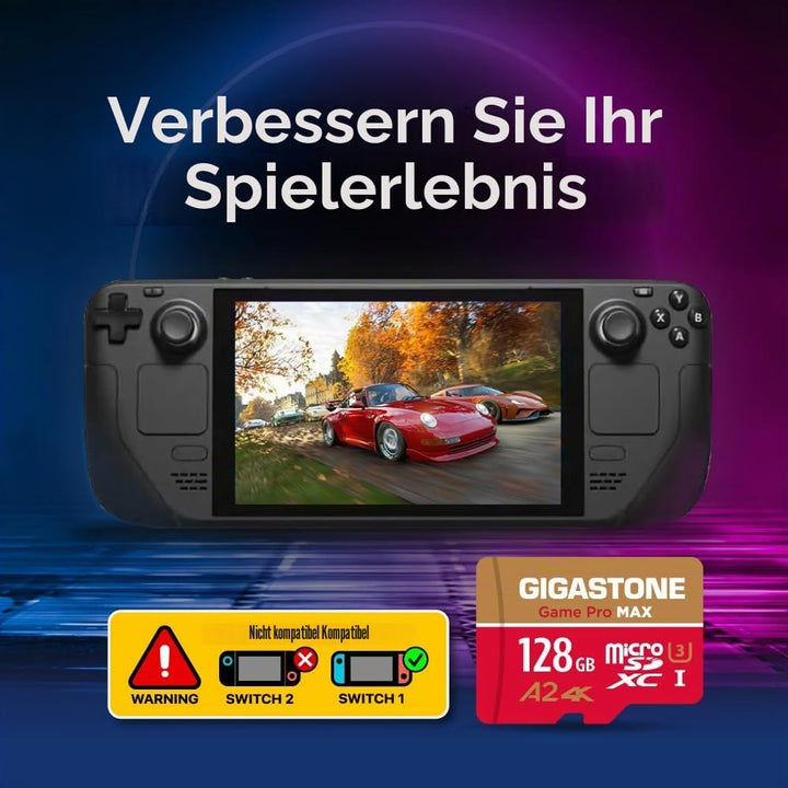 【Nur für Switch 1】GIGASTONE 128GB Micro SD Karte + Adapter, Game Pro MAX, bis zu 120/80 MB/s, MicroS