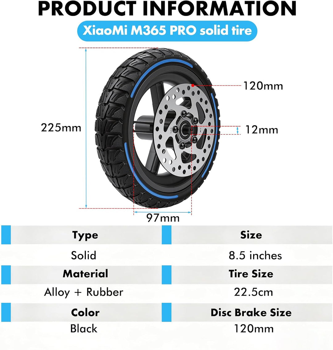 BuyWeek E-Scooter Hinterrad Vollgummireifen mit 120 mm Scheibenbremse für Xiaomi M365 PRO, Explosion