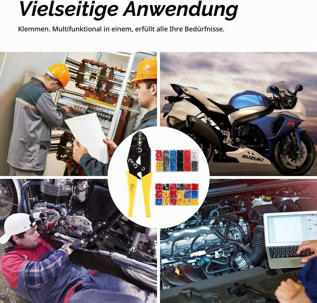 2-in-1 Crimpzange Crimp Set kfz mit Zwei Ersatzköpfe, Aweohtle Kabelschuh Zange und Krimpzange mit 3