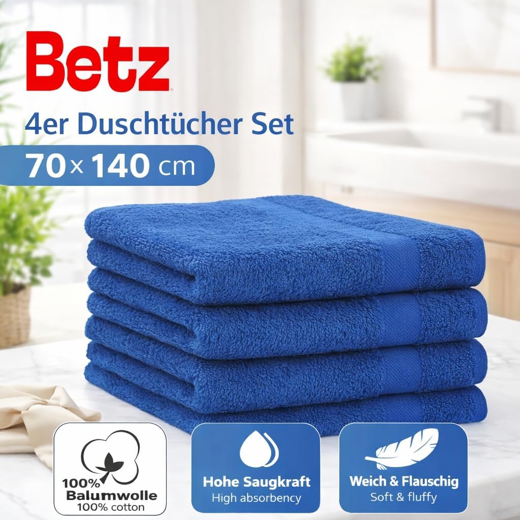 Betz Palermo Duschtücher - 4X Duschtuch aus 100% Baumwolle - Badetuch - Saunatuch - Liegetuch - 70 x
