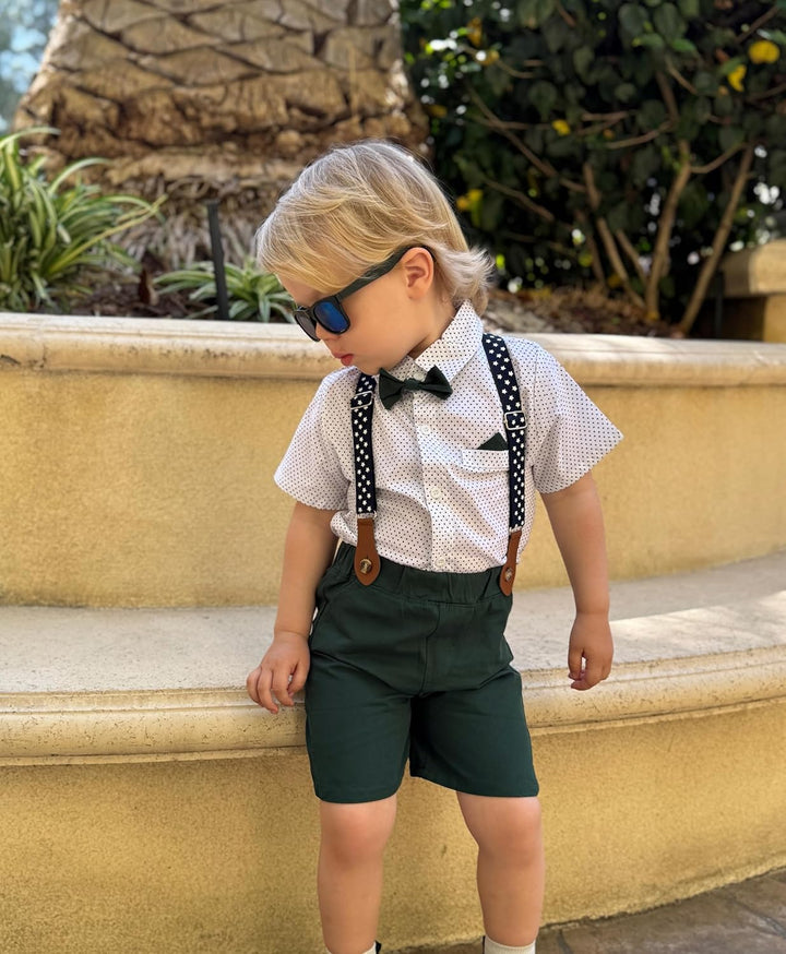 Volunboy Baby Jungen Anzug Set Bekleidung Hemd mit Fliege + Hosenträger Shorts Strampler Anzug 12-18