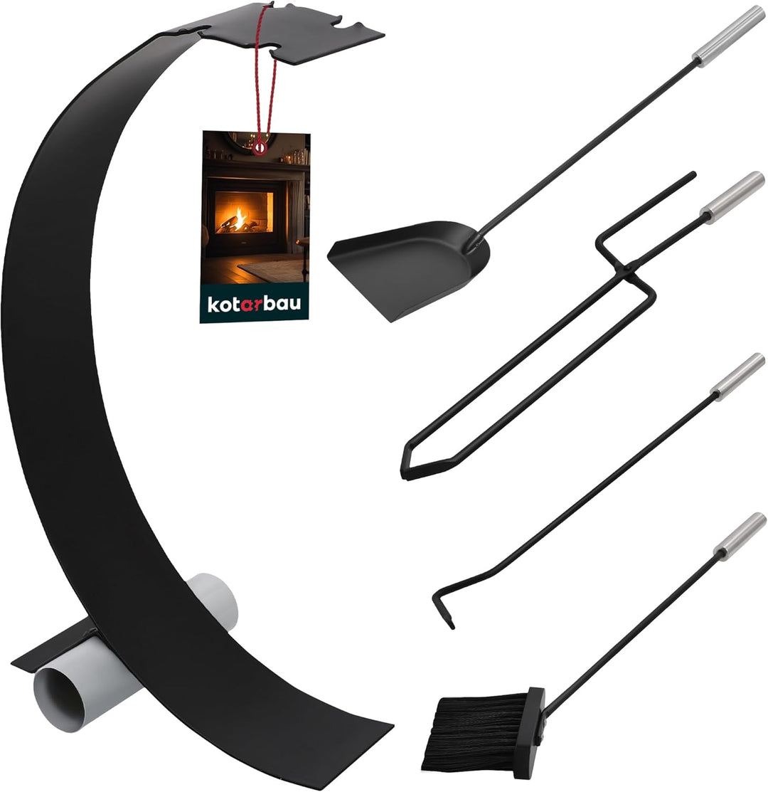 KOTARBAU® Kaminbesteck Schwarz Modern Ofenbesteck Stahl Kaminofen Zubehör Kamingarnitur Set Bürste S