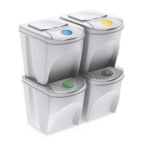 BirnePower Mülleimer Müllbehälter Abfalleimer 100L Set 4 x 25L Mülltrennsystem Behälter Sorti Box mi