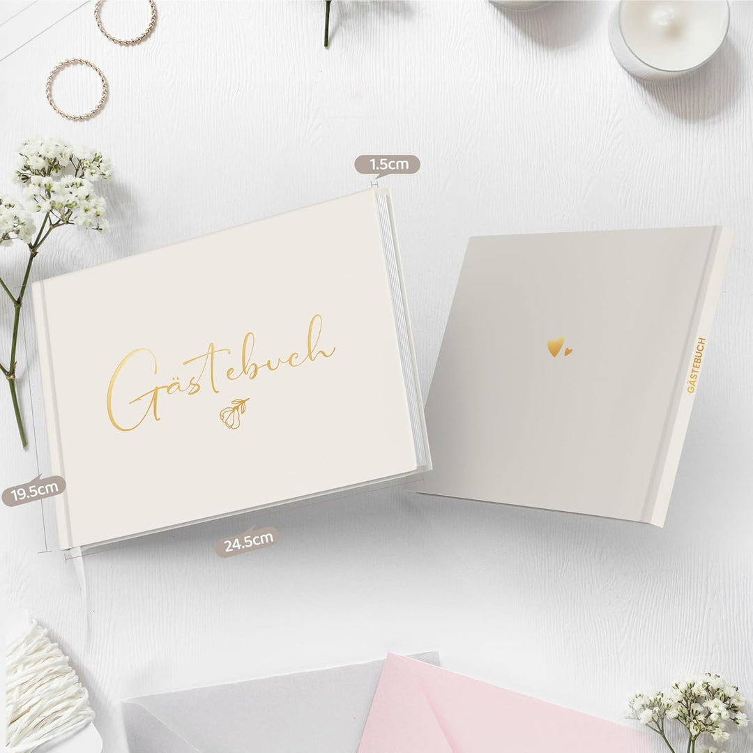 Hyggartn Hochzeitsgästebuch – Hardcover Gästebuch mit Goldprägung, 100 Seiten Blanko + 4 Hochzeitsst