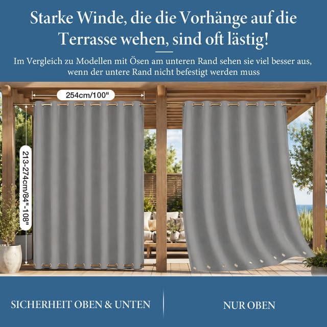 Rosnek Outdoor Vorhang Wetterfest Winddicht, Extra Breit Blickdicht Vorhänge mit Ösen Oben &amp; Unten,