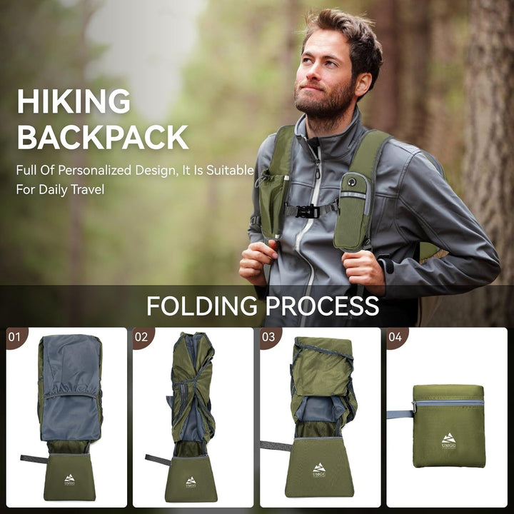 15L Wanderrucksack Kleiner Damen Herren Leichter Faltbarer Daypack Tagesrucksack Trekkingrucksack fü