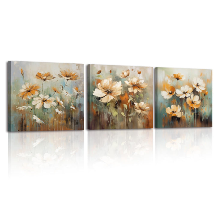 Piy Painting 3Teilig Abstrakt Floral Wandbilder Wohnzimmer Wildblumen Pflanzen Leinwand Bilder Schme