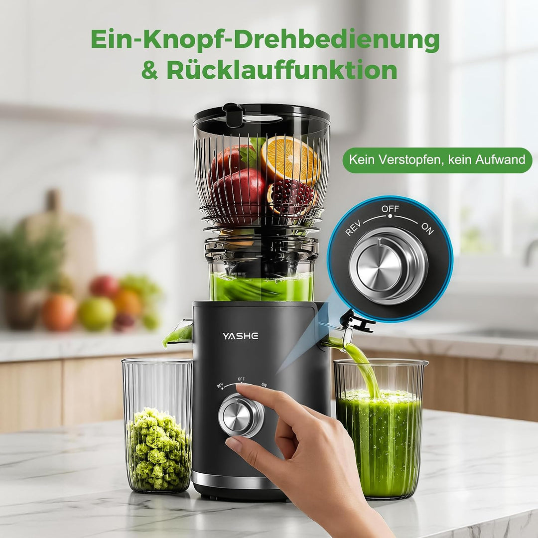 YASHE Entsafter, 300W Slow Juicer mit 148 mm Extra Grossem Einfüllschacht für ganze Früchte & Gemüse