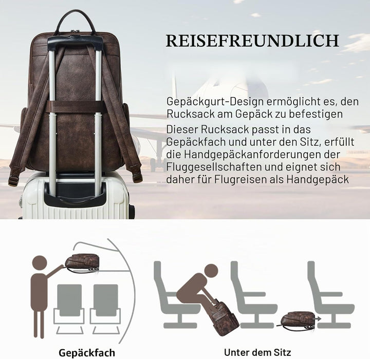Shrrie Leder Laptop Rucksack für Frauen mit 17 Zoll Vegan Leder Computer Rucksack Tasche für Reise C