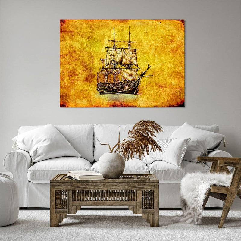 Bilder auf Leinwand 100x70cm Leinwandbild Piratenschiff Ozean Schatz Gross Wanddeko Bild Schlafzimme