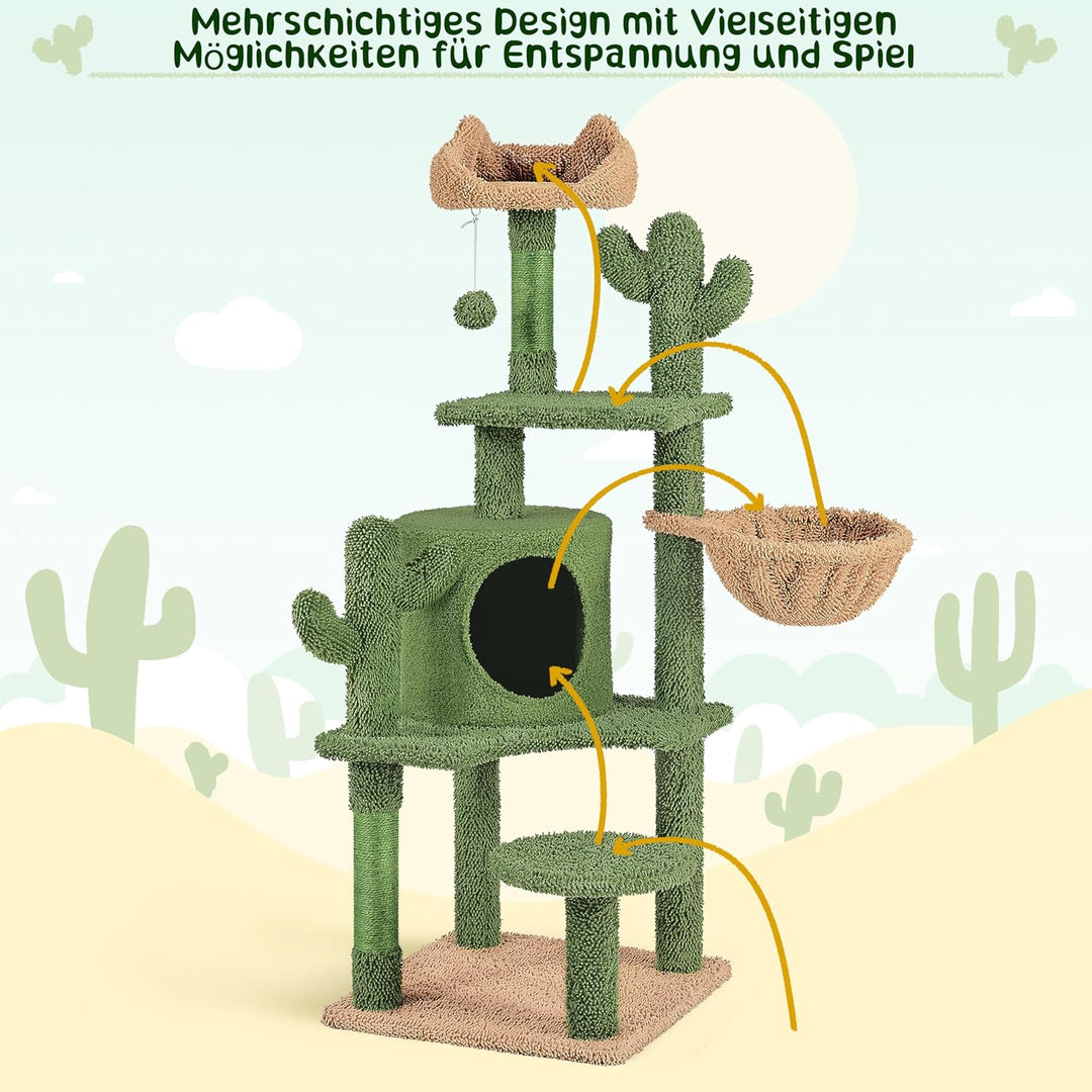 Yaheetech Kaktus Kratzbaum 135 cm hoch Stabiler Katzenbaum Katzenkratzbaum mit Aussichtsplattform Ka
