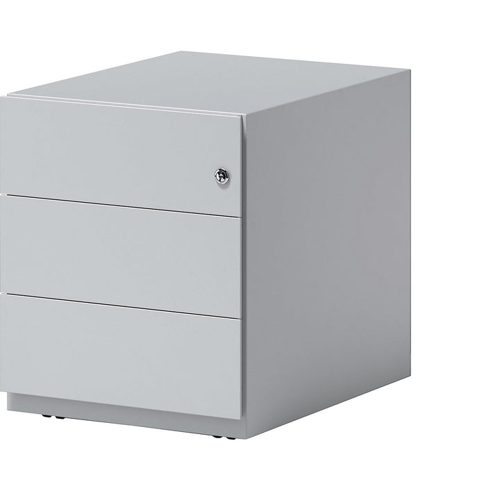 BISLEY Rollcontainer Note mit Griffleiste, 3 Universalschubladen, Metall, 645 Lichtgrau, 56.5 x 42 x
