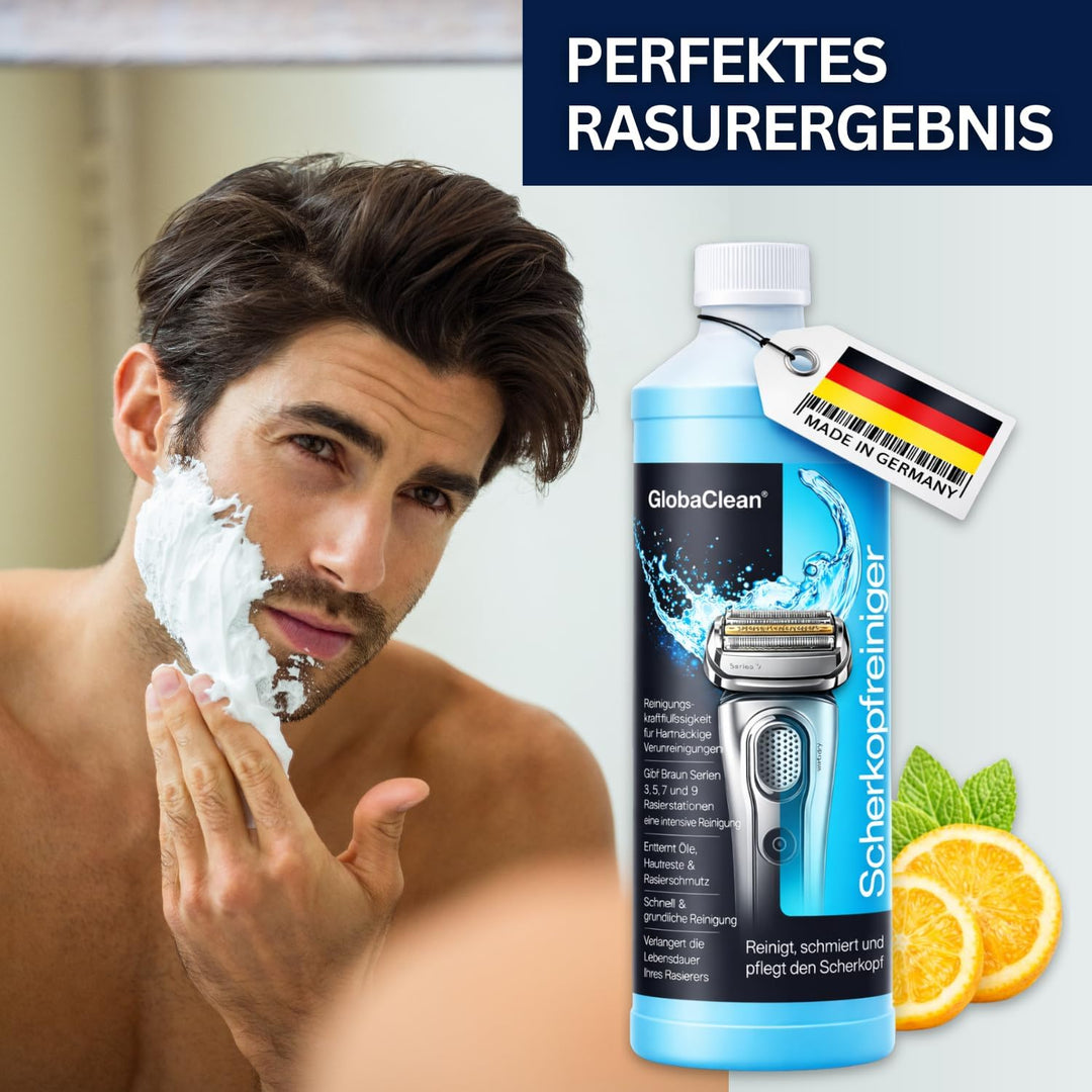GlobaClean Scherkopfreiniger Nachfüllflüssigkeit 2x 1l - Geeignet zum Nachfüllen von Braun Clean & R