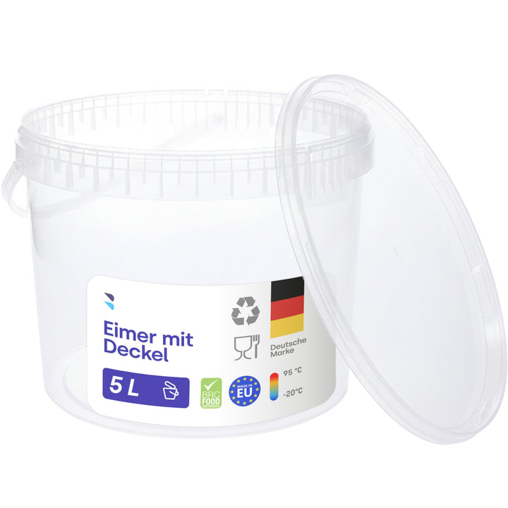 BenBow Eimer mit Deckel 5l transparent 100x 5 Liter - lebensmittelecht, stabil, luftdicht - Plastike