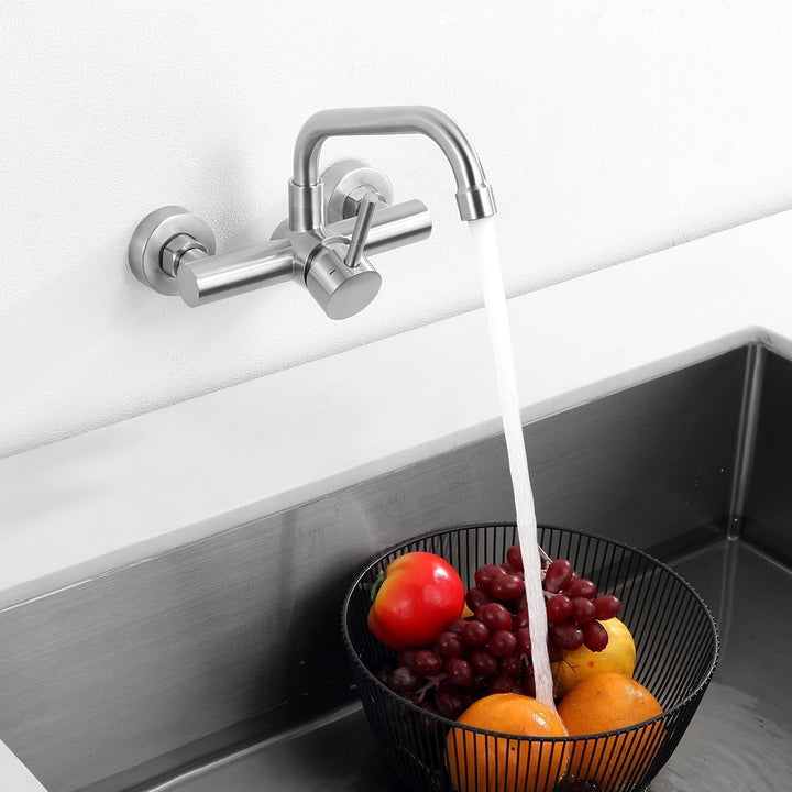 Wasserhahn Küche Wandmontage, Küchenarmatur Wand Mischbatterie mit 360° drehbar Auslauf, Wandarmatur