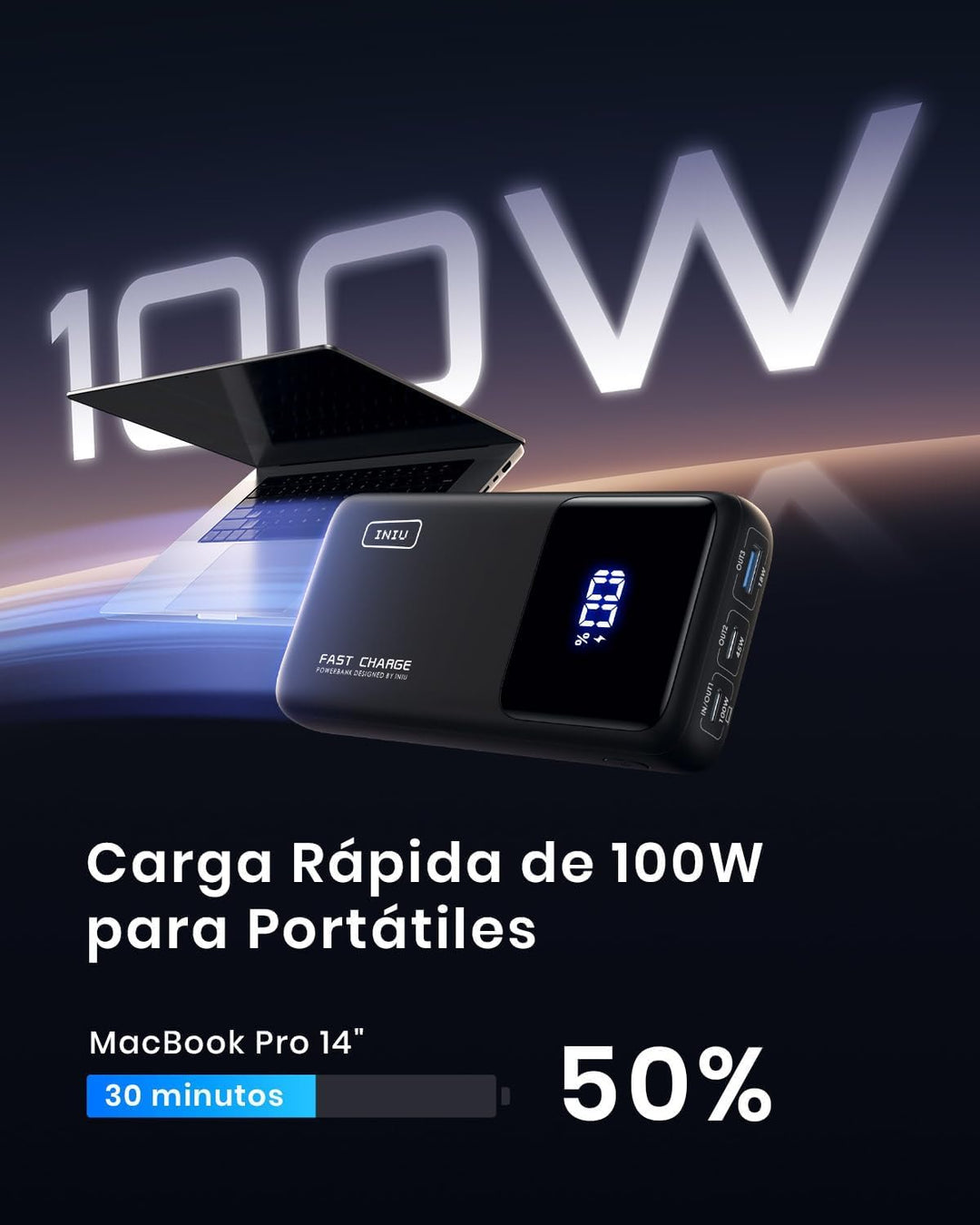 WOLFANG GA100 Action Cam 4K 20MP Unterwasserkamera &amp; INIU Power Bank, 100W 25000mAh Powerbank
