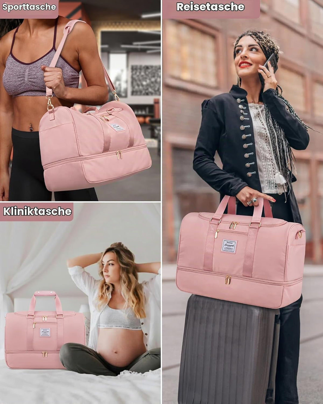 LOVEVOOK Reisetasche Sporttasche 50L, Kliniktasche Geburt Gross Weekender Damen mit Kulturtasche, Sc