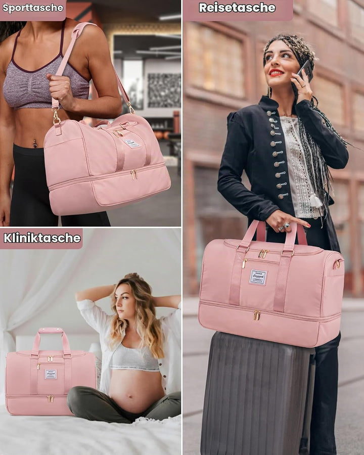 LOVEVOOK Reisetasche Sporttasche 50L, Kliniktasche Geburt Gross Weekender Damen mit Kulturtasche, Sc