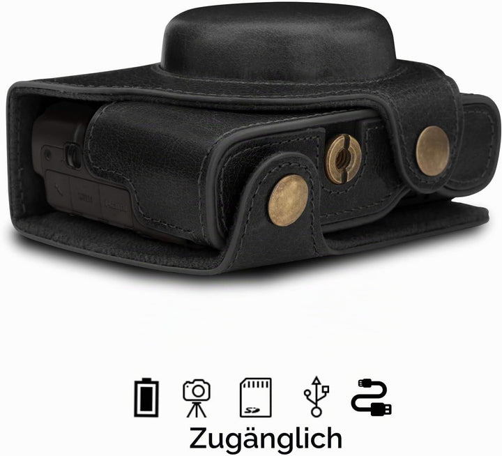 MegaGear MG1729 Ever Ready Echtleder Kameratasche mit Trageriemen kompatibel mit Sony Cyber-Shot DSC