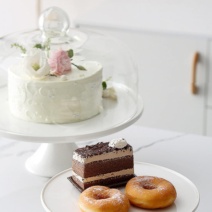 13CM Kuchenständer Keramik Tortenplatte Kuchen Glasglocke Porzellan Teller mit Kuchenglocke Tortenst