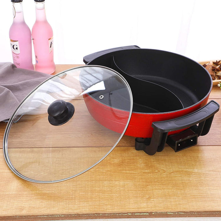 Elektrisch Hot Pot 6L Twin Kochtopf Feuertopf Suppentopf mit Deckel, Elektrischer Hotpot Topf 2 Grid