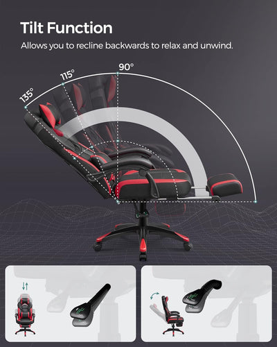 SONGMICS Ergonomischer Gamer-Sessel, Gaming-Stuhl, Bürostuhl, mit Teleskop-Fussstütze, verstellbare