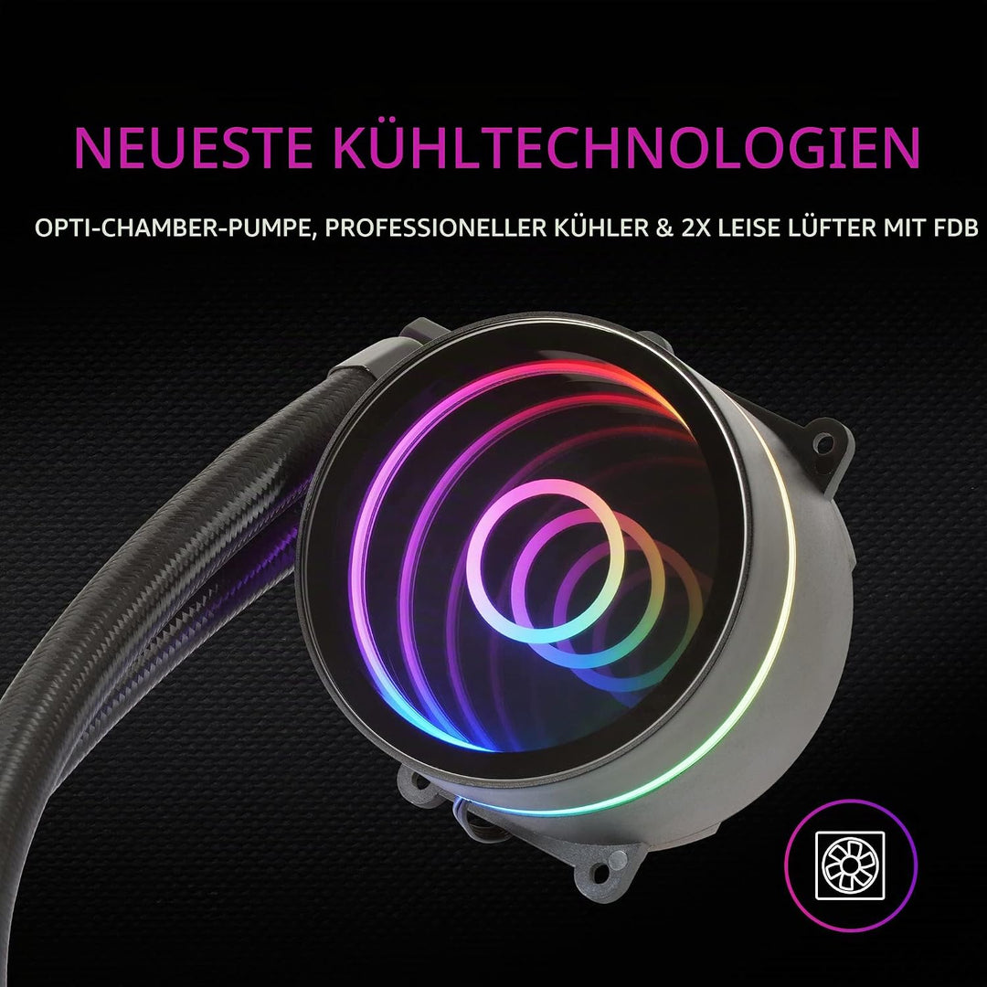 Mars Gaming ML-ONE240 Schwarz, CPU Wasserkühlung, TDP 400W, Infinity Mirror, 2 Silent FRGB Lüfter, U