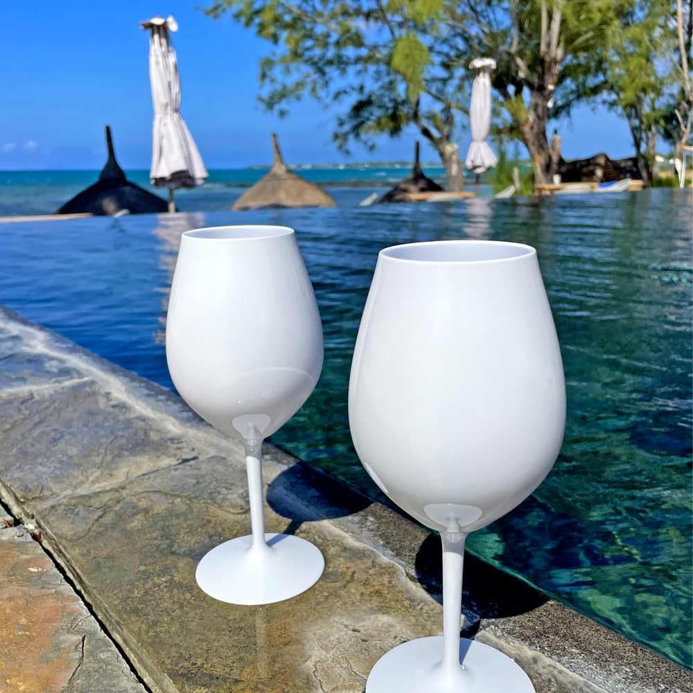 DoimoFlair Weingläser aus Kunststoff bruchsicher Weinbecher Sektgläser Plastik Weiss 51 cl. Set 6 St