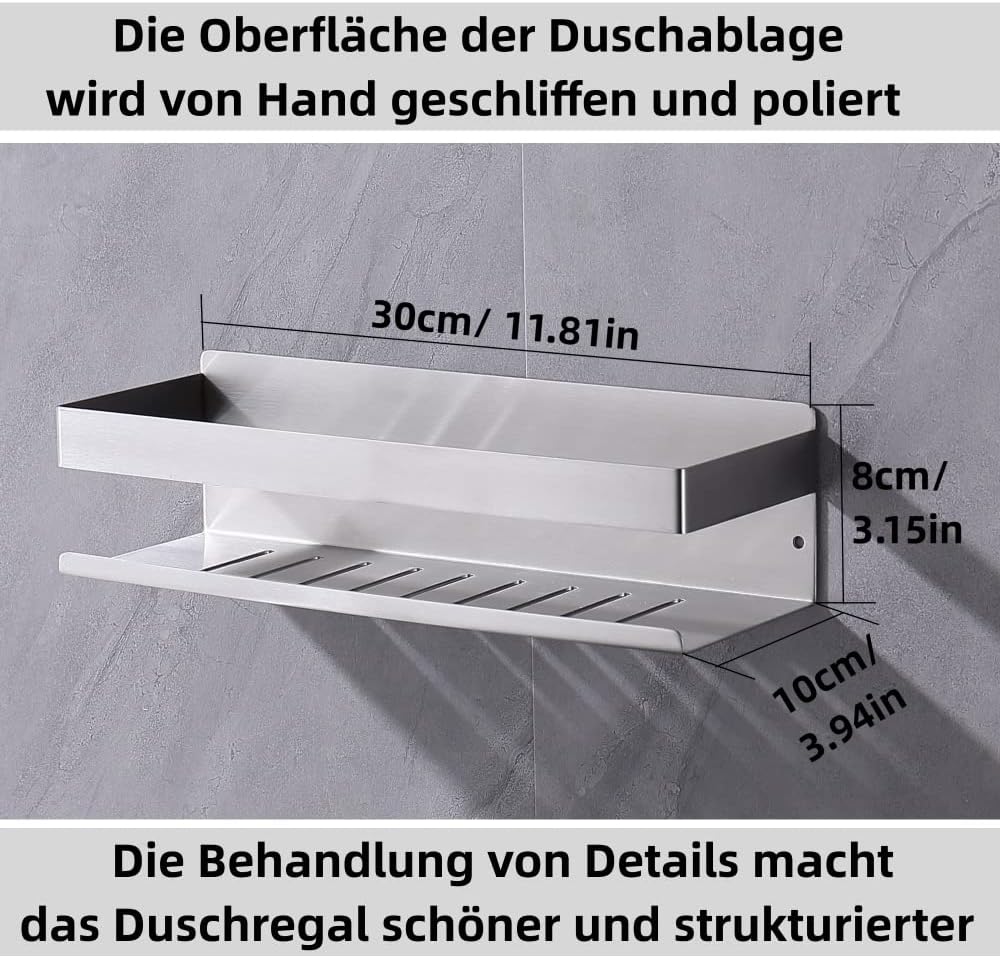 HomeHeng Duschablage Ohne Bohren Gebürstetes Nickel, Duschregal Wandmontage Badregal Duschkorb Edels