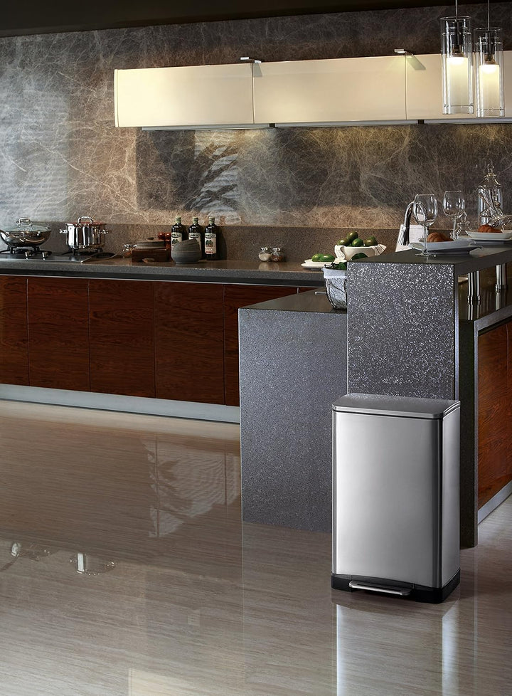 EKO E-Cube Tretmülleimer 40L Edelstahl (34.5 x 40,3 x 65 cm, Dämpfer-System, Fingerabdruck frei, Sta