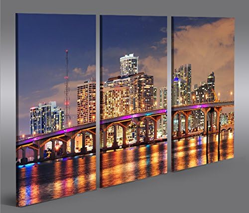 islandburner Bild Bilder auf Leinwand Miami V3 Florida Beach Skyline 3p XXL Poster Leinwandbild Wand